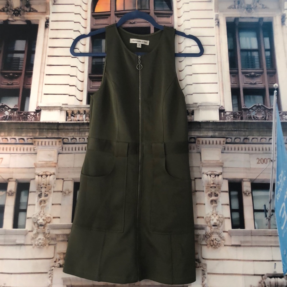 Abercrombie & Fitch Olive Green Sleeveless Zip Front Mini Dress